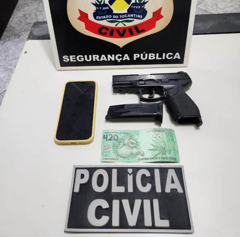 EM AURORA DO TOCANTINS, POLÍCIA CIVIL CUMPRE MANDADO DE BUSCA E APREENDE SIMULACRO DE ARMA DE FOGO E NOTA FALSA DE R$ 420