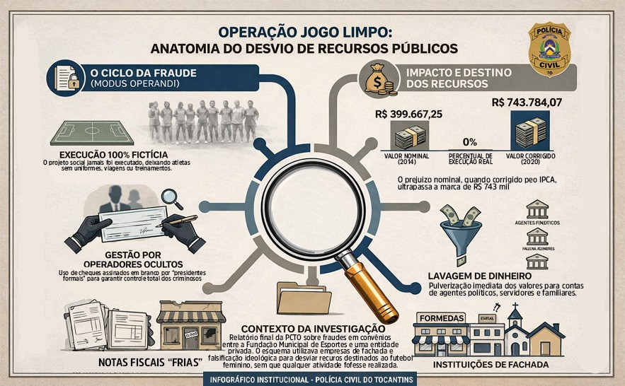 OPERAÇÃO JOGO LIMPO: POLÍCIA CIVIL CONCLUI NOVO INQUÉRITO E INDICIA OITO SUSPEITOS DE FRAUDE EM CONVÊNIO DE FUTEBOL FEMININO EM PALMAS